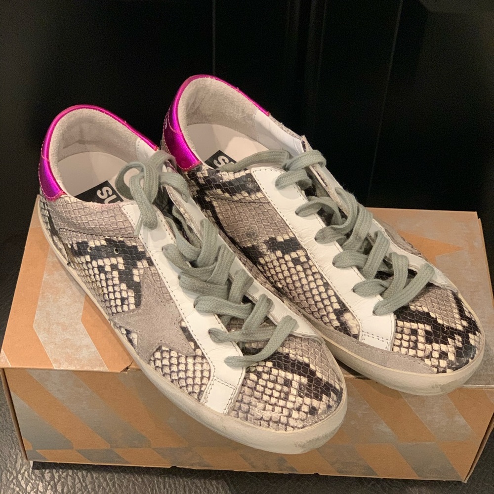Golden Goose Snake Print Sneakers with Pink Accent - Picture 5 of 16